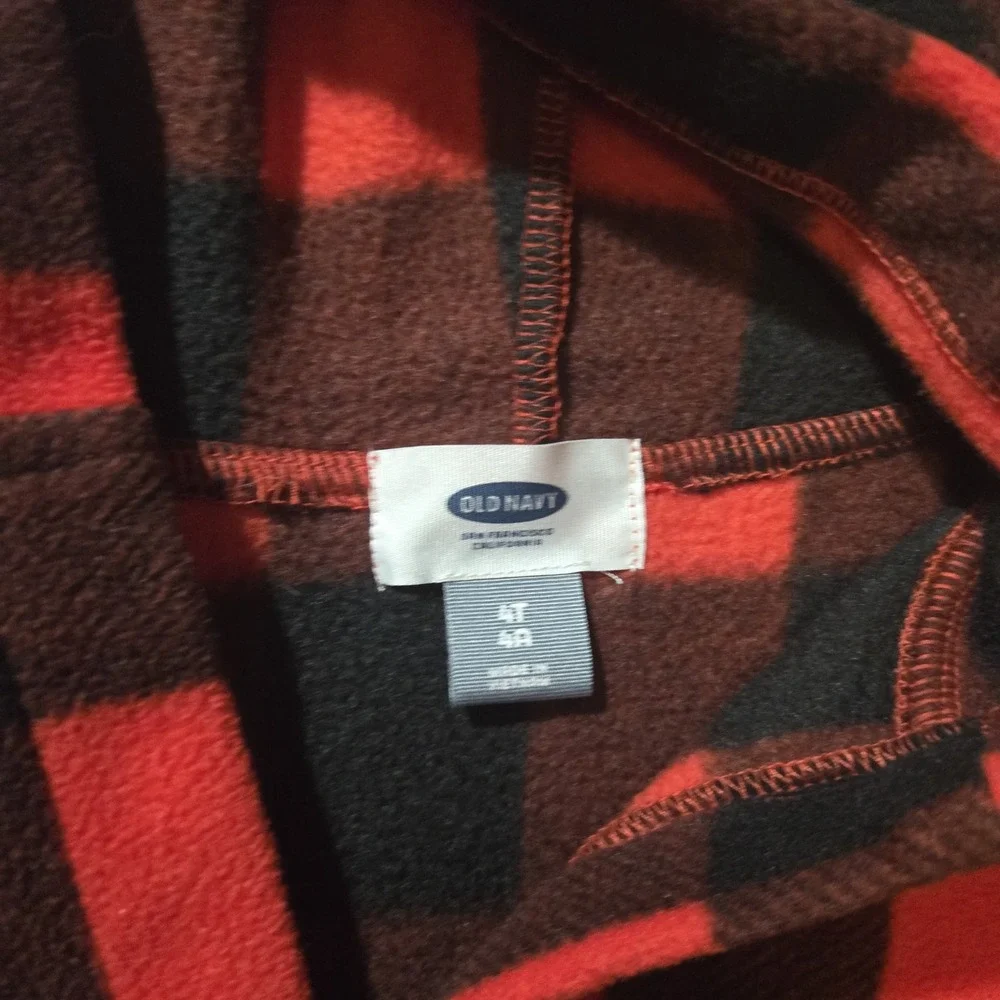 Youth 4T Fleece  Cape/wrap W/ Button Red & Black Buffalo checkered Hood Old Nav